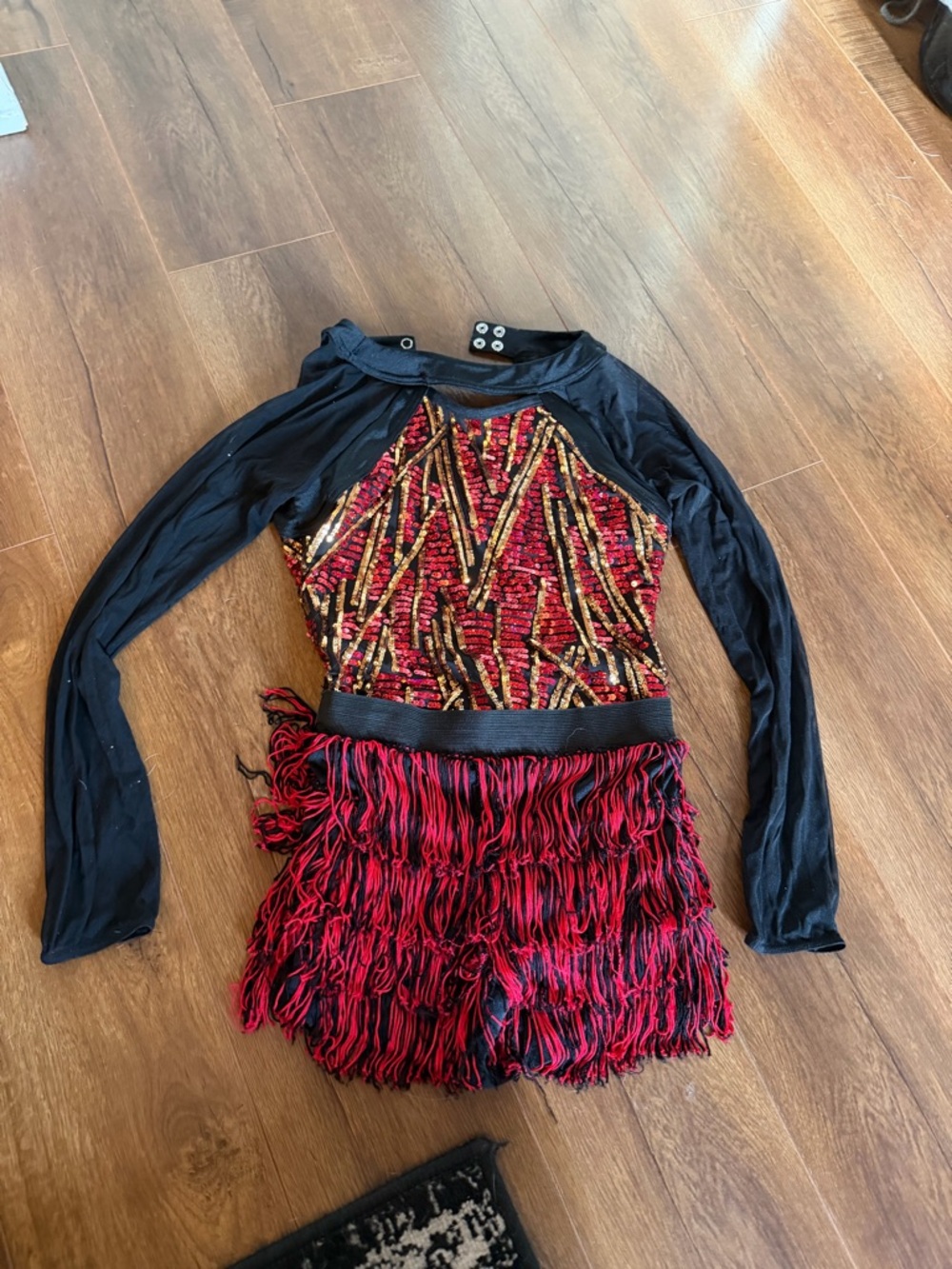 Weissman Black and Red Sequin Fringe Dance Costume